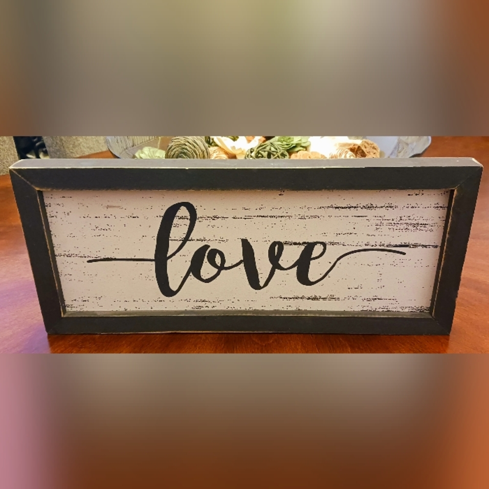 Black Distressed "love" Sign, 15.25" wide X 6.5" high